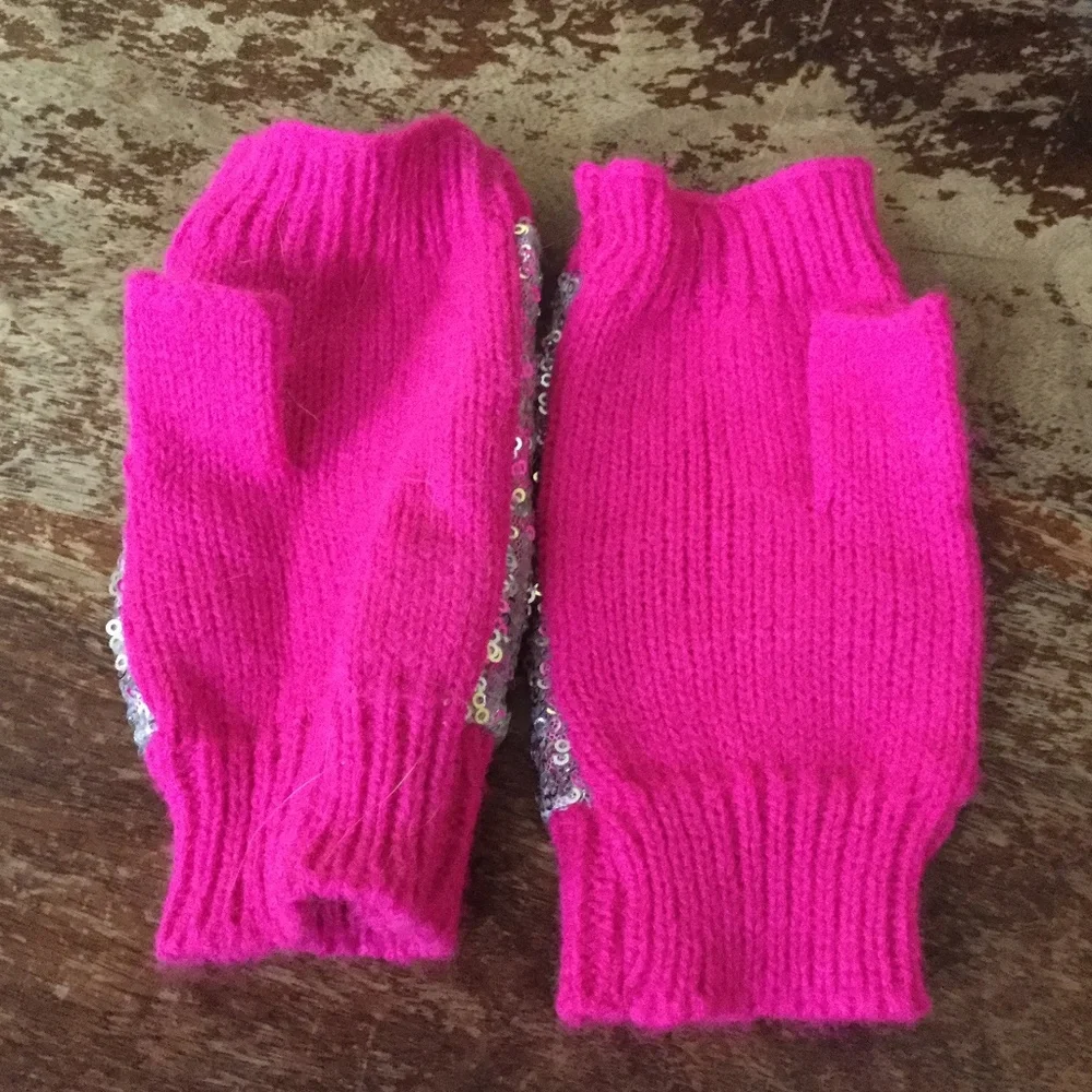 Target Fingerless Sequin Mittens Hot Pink Silver - Sz 4-16 Girls